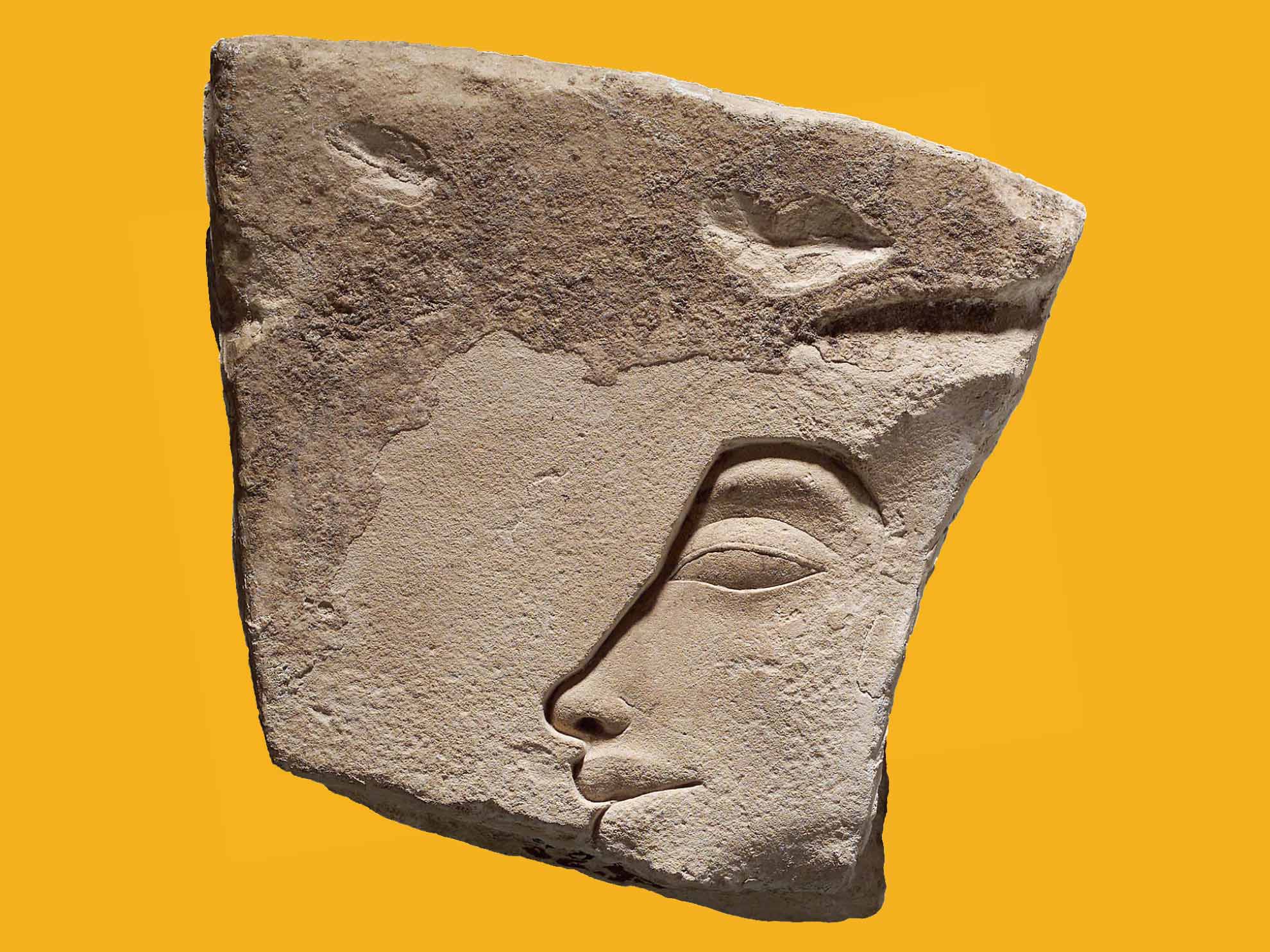 Unknown artist, sculptor’s trial piece with face of King Akhenaten, Egyptian, New Kingdom, Dynasty 18, reign of Akhenaten, 1349–1336 BCE