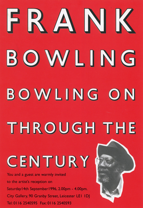 Black block text reading "Bowling on through the Century" against a red background.