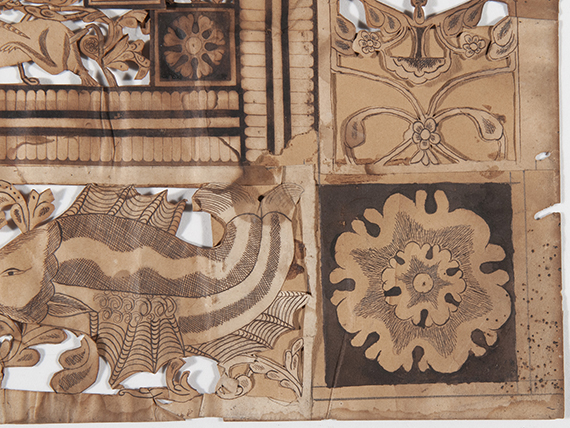 Detail of lower right corner of Judaica papercut