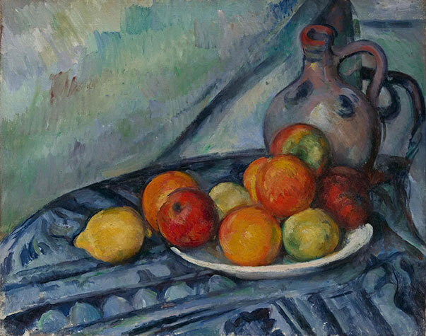 Painting of an assortment of fruit and a jug on a table