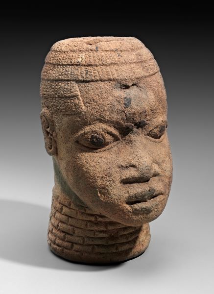 terracotta bust of male head in headdress