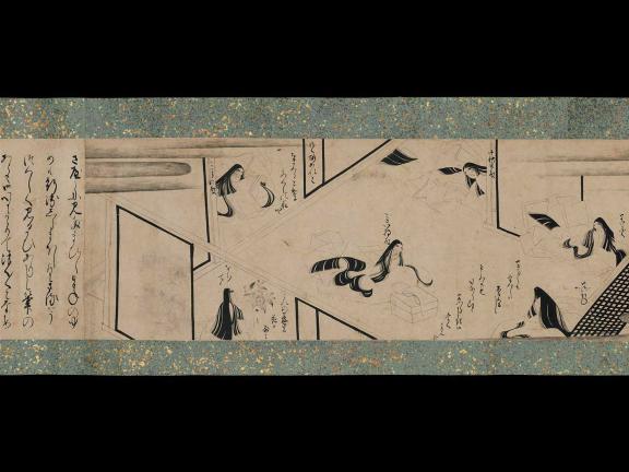 detail of a scroll with different female figures sleeping