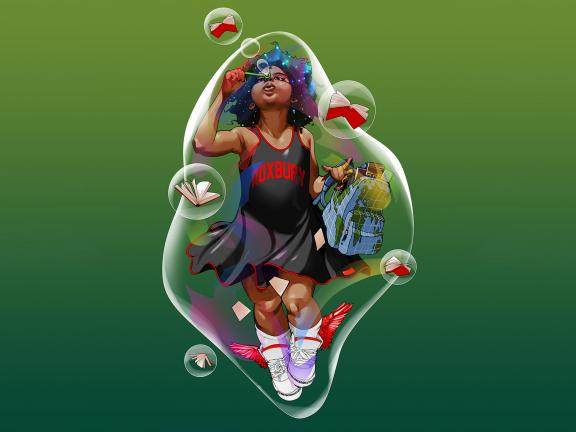 illustration of a girl in a bubble