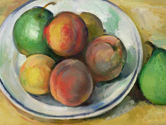 detail of Cezanne painting depicting bowl of peaches and pears