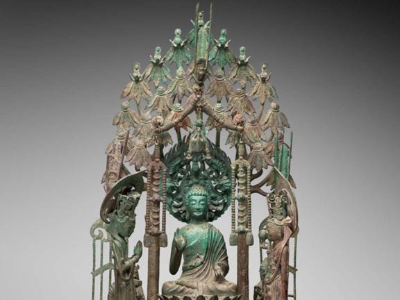 Unknown artist, altarpiece with Amitabha and attendants, Chinese, Sui dynasty, 593 CE.