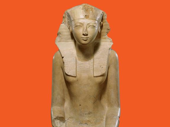 Unknown artist, seated statue of Hatshepsut (detail), Egyptian, New Kingdom, Dynasty 18, joint reign of Hatshepsut and Thutmose III, about 1479–1458 BCE