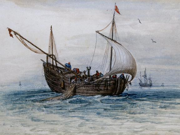 Adriaen Van De Venne, (Watercolor) A Herring Buss, 1625