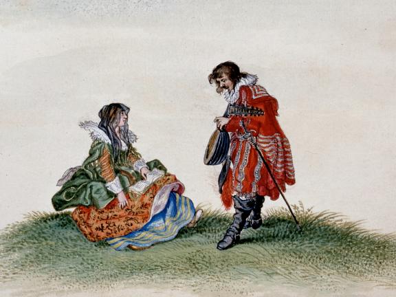 Adriaen Van De Venne, (Watercolor) Lady with a Songbook and Gentleman with a Lute, 1625