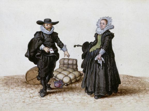 Adriaen Van De Venne, (Watercolor) A Merchant and his Wife, 1625