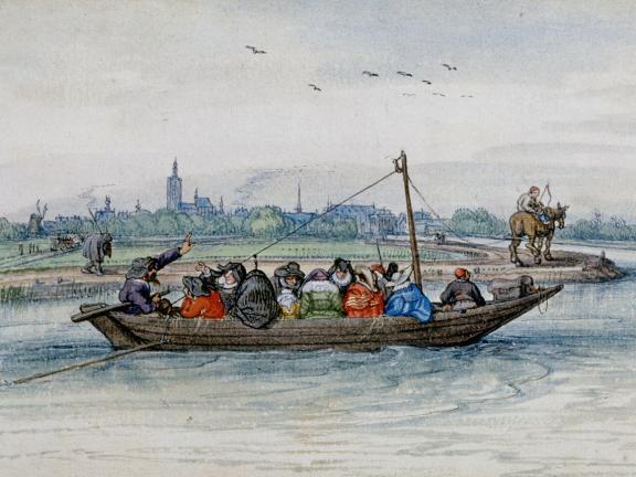 Adriaen Van De Venne, (Watercolor) A Passenger Ferry under Tow, 1625