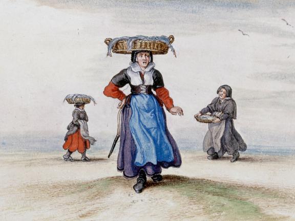 Adriaen Van De Venne, (Watercolor) Three Fishwives, 1625