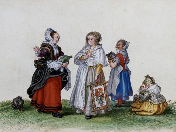 Adriaen Van De Venne, (Watercolor) Three Women and a Child, 1625