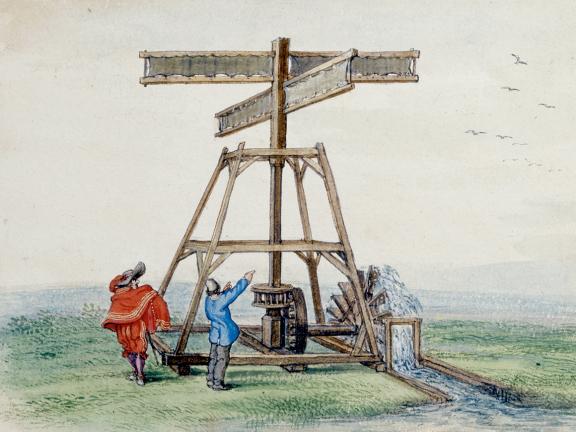 Adriaen Van De Venne, (Watercolor) A Wind-powered Water Pump, 1625