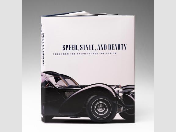 Cover of book "Speed, Style, and Beauty," featuring a black vintage car on a white background