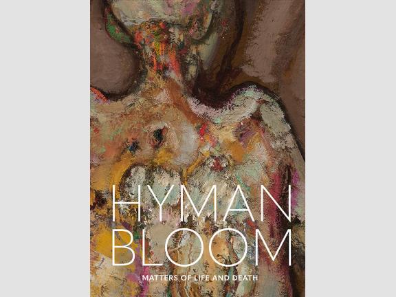 Book cover with a human figure in thick brushstrokes of browns, greens, pinks, oranges, and yellows. The title is in white and reads: Hyman Bloom: Matters of Life and Death.