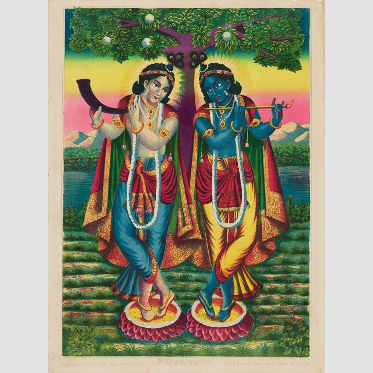 Shri Shri Krishna Balarama, published by Kansaripara Art Studio, about 1910–20