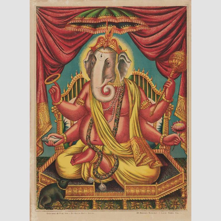 Ganesh, printed by Chore Bagan Art Studio, published by Amar Nath Shaha, about 1895–1900