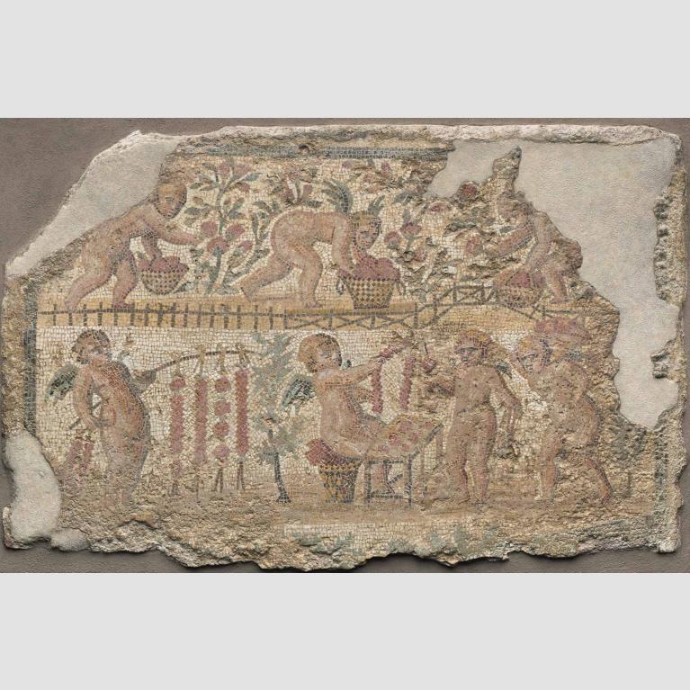 Fine stone and glass tesserae on terracotta panel