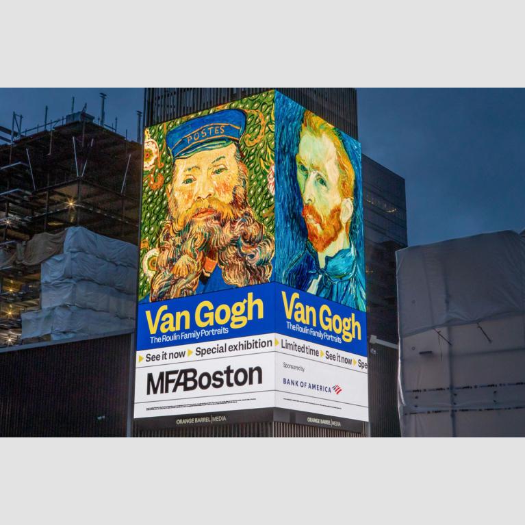 A digital billboard in Boston's Seaport District promoting Van Gogh exhibition
