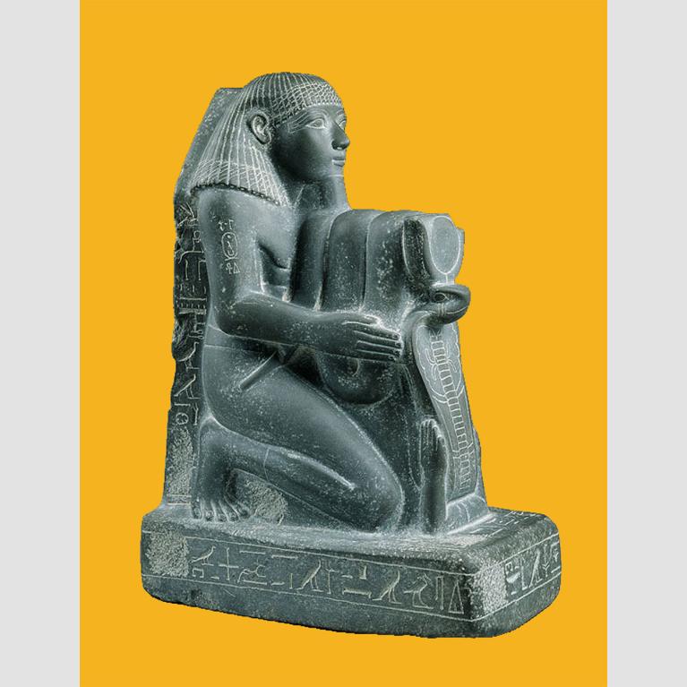 Unknown artist, kneeling statue of Senemut, chief steward of Queen Hatshepsut, Egyptian, New Kingdom, Dynasty 18, reign of Hatshepsut, 1473–1458 BCE. 