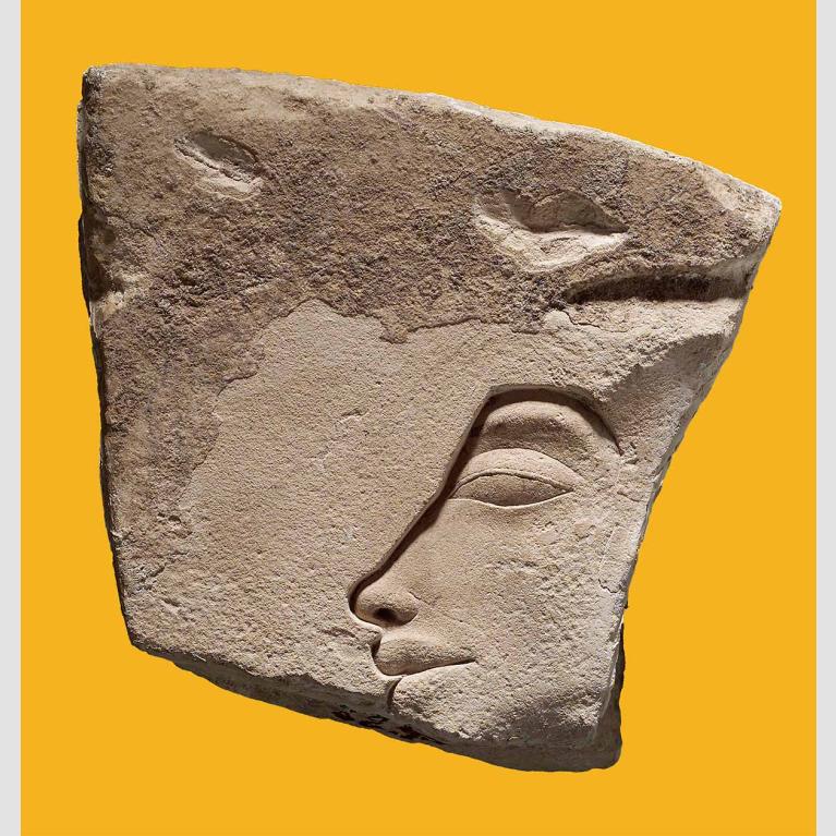 Unknown artist, sculptor’s trial piece with face of King Akhenaten, Egyptian, New Kingdom, Dynasty 18, reign of Akhenaten, 1349–1336 BCE