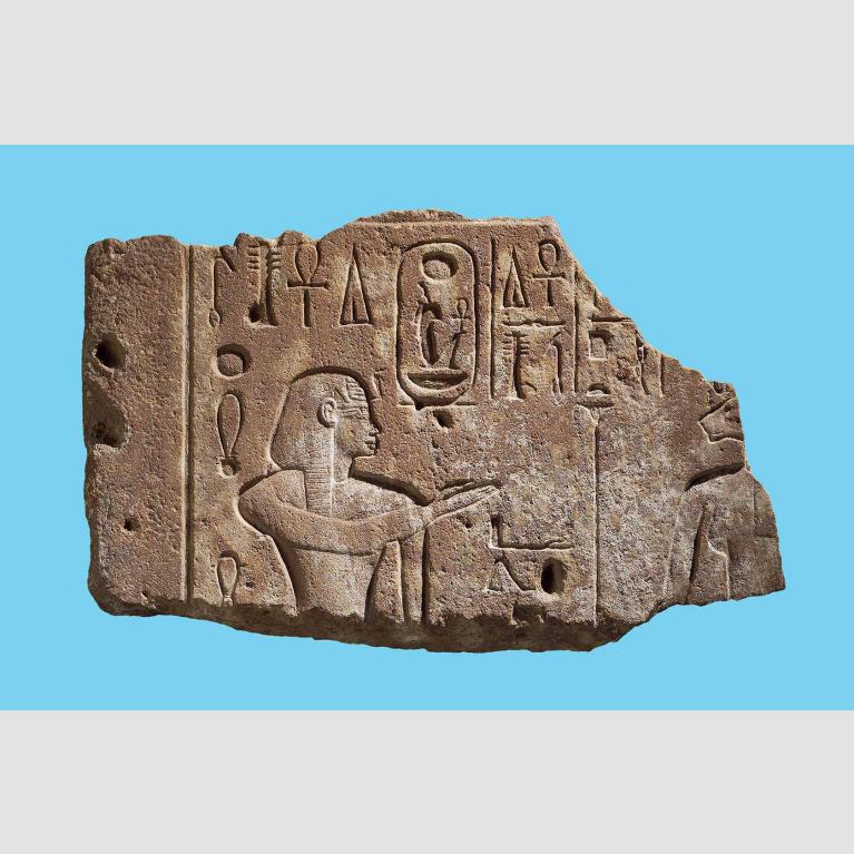 Unknown artist, relief of Amenhotep III and Sekhmet, Egyptian, New Kingdom, Dynasty 18, reign of Amenhotep III, 1390–1352 BCE