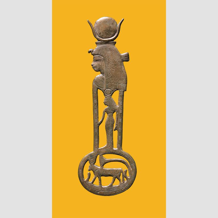 Unknown artist, necklace counterpoise with Queen Tiye as the goddess Hathor, Egyptian, New Kingdom, Dynasty 18, reign of Amenhotep III, 1390–1352 BCE