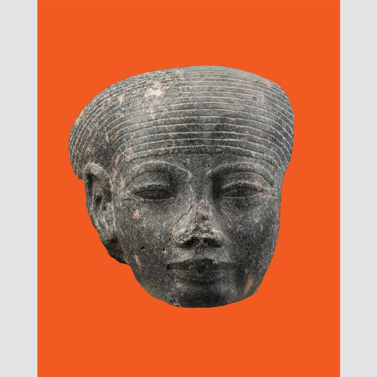 Unknown artist, fragment of a head of a deity, Egyptian, New Kingdom, Dynasty 18, reign of Amenhotep III, 1390–1353 BCE
