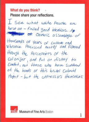 Handwritten note on MFA comment card