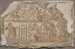 Fine stone and glass tesserae on terracotta panel