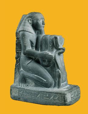 Unknown artist, kneeling statue of Senemut, chief steward of Queen Hatshepsut, Egyptian, New Kingdom, Dynasty 18, reign of Hatshepsut, 1473–1458 BCE. 