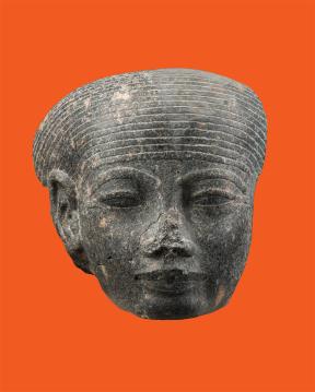 Unknown artist, fragment of a head of a deity, Egyptian, New Kingdom, Dynasty 18, reign of Amenhotep III, 1390–1353 BCE