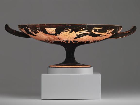 The Foundry Painter, drinking cup (kylix) depicting scenes from a symposium, late Archaic or early Classical period, about 480 BCE