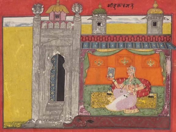 Opaque watercolor, gold, silver, and beetle wing on paper. Ross-Coomaraswamy Collection.