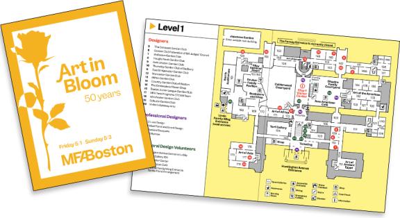 A program cover with a golden yellow and white cover and a sample interior showing a floor plan