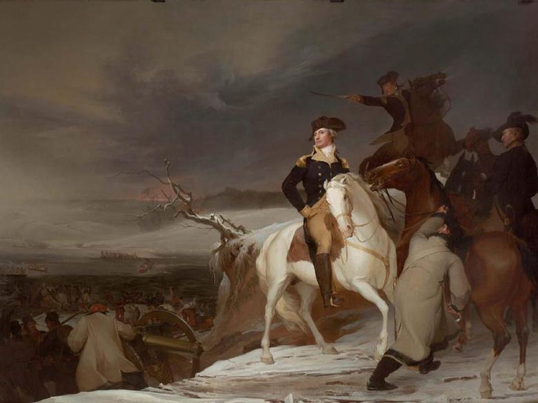 George Washington atop a horse on a snow-covered plain.