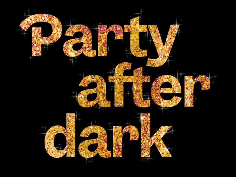 "Party after dark" graphic with letters formed with gemstones